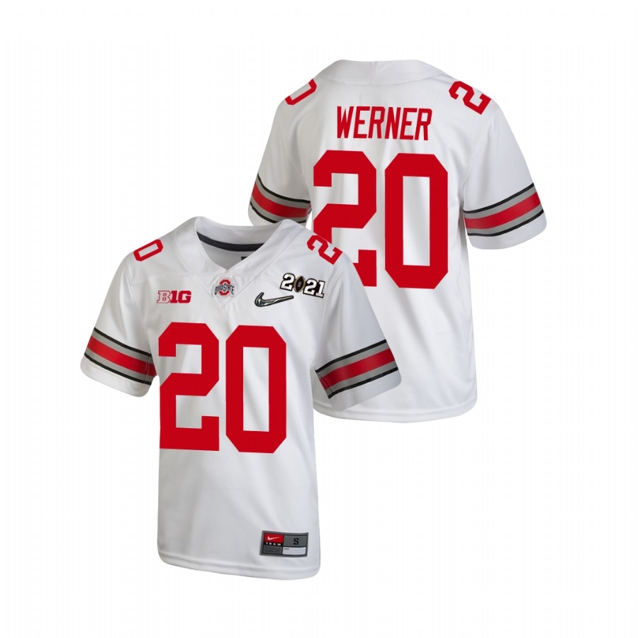Ohio State Buckeyes Youth NCAA Pete Werner #20 White Champions 2021 National College Football Jersey UZX6849PJ